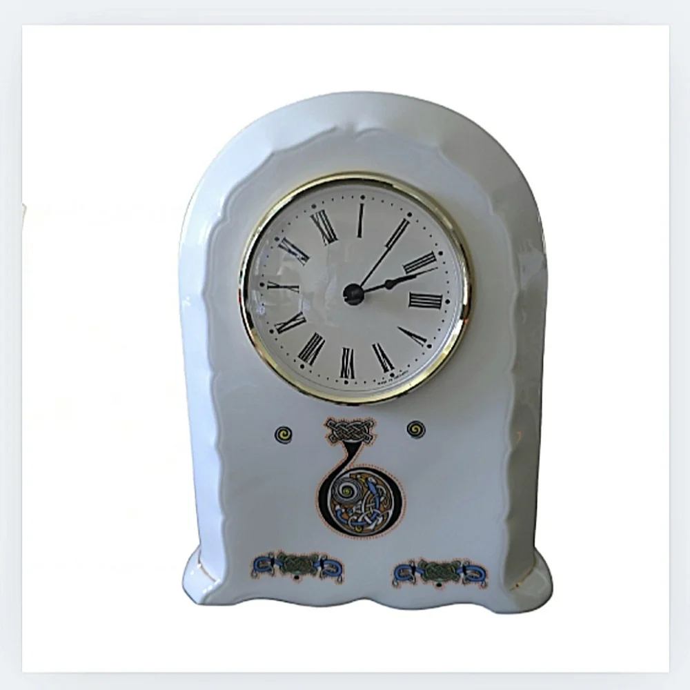 Royal Tara VTG Fine Bone China Mantle Clock Handmade In Ireland Celtic Scroll